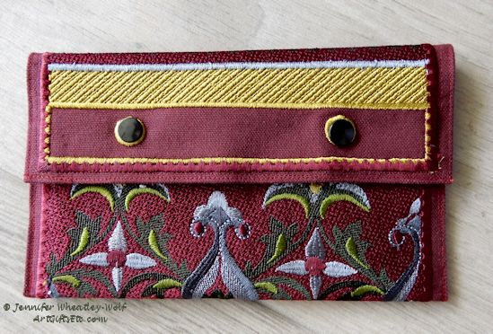 large-tapestry-embroidered-wallet-chartruse-burgundy-front-Jen's-Bag-embroidered-bag