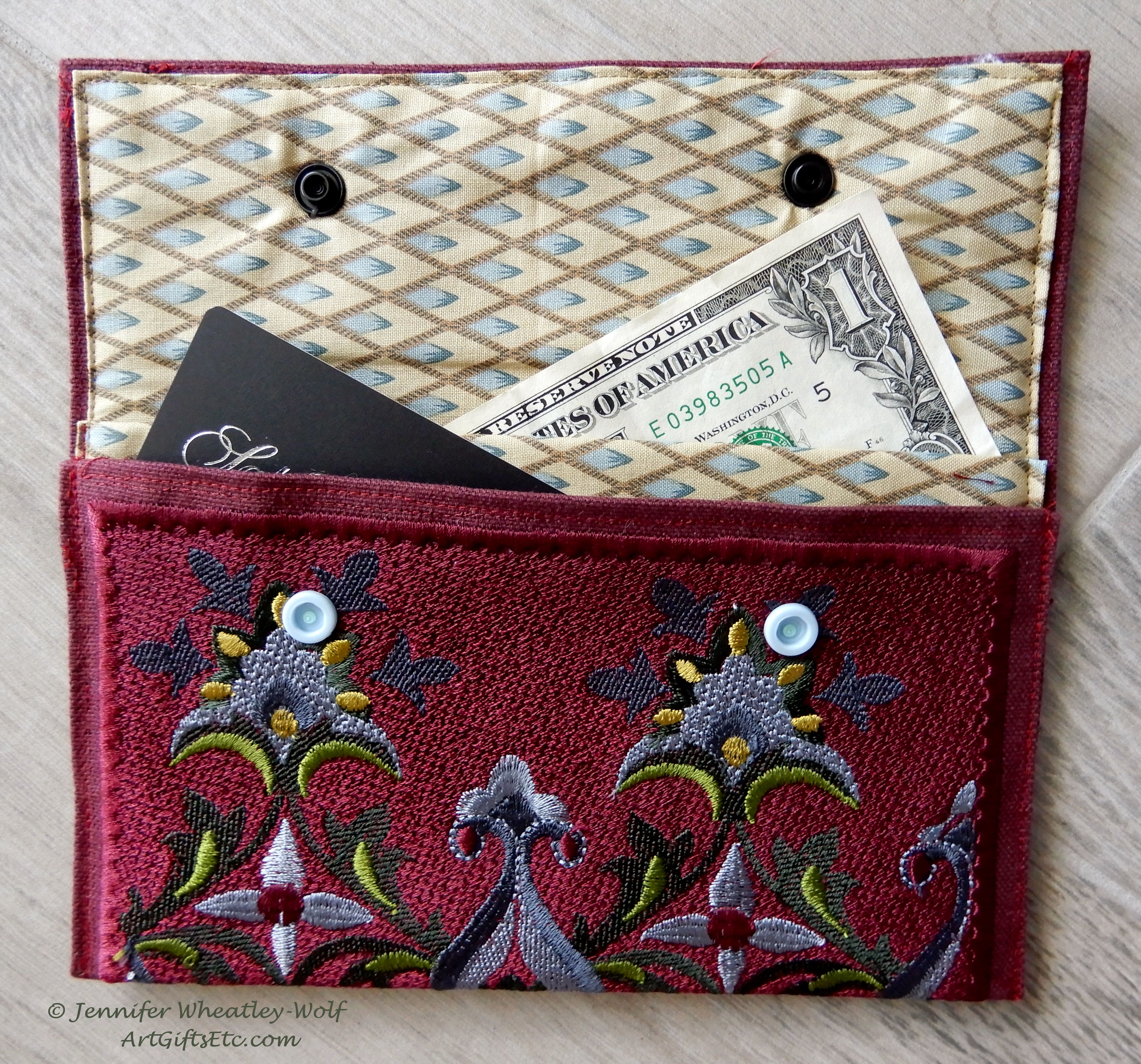 large-tapestry-embroidered-Chartruse-burgundy-wallet-open-Jen's-Bag-embroidered-bag