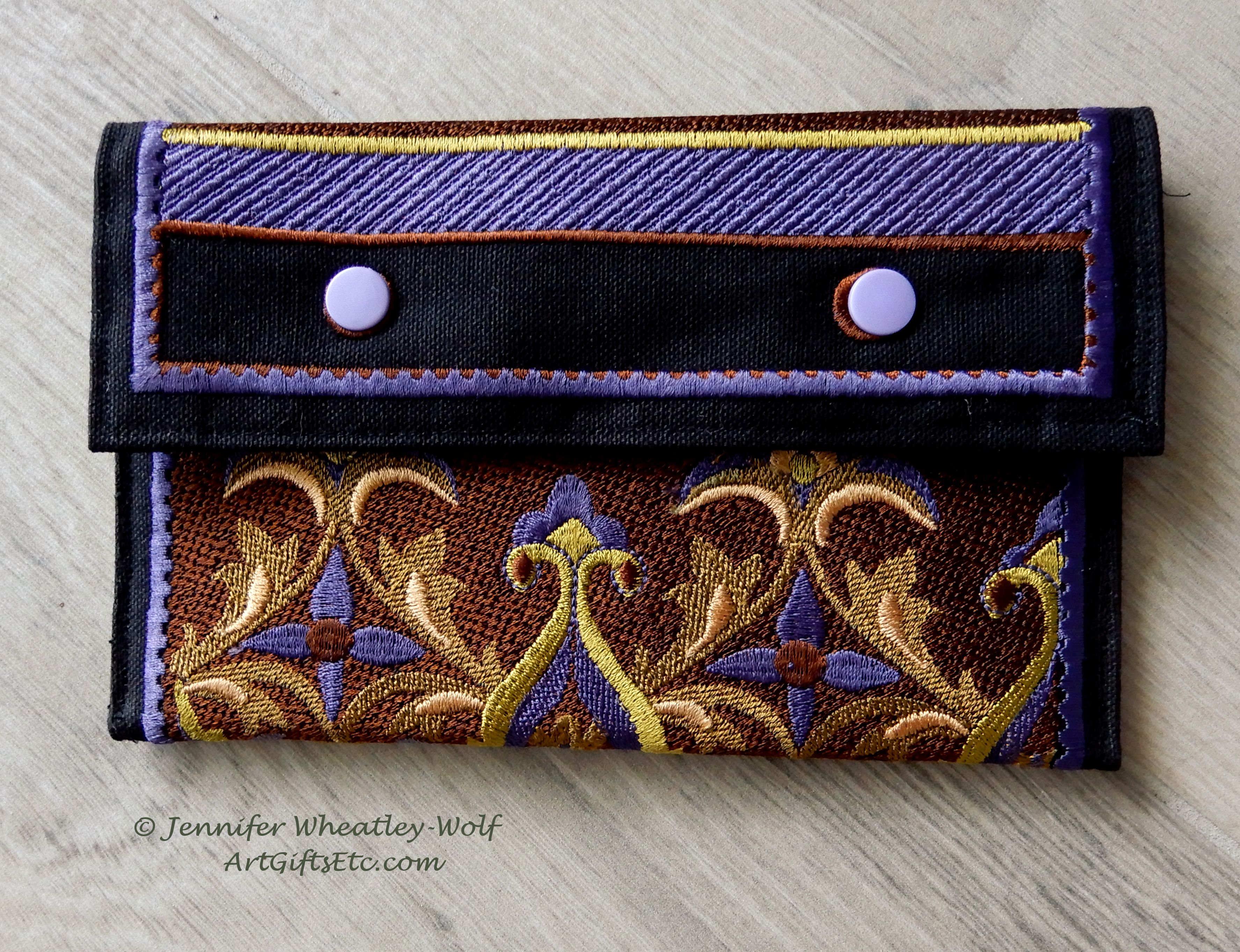 large-tapestry-embroidered-wallet-gold-purplr-brown-front-Jen's-Bag-embroidered-bag